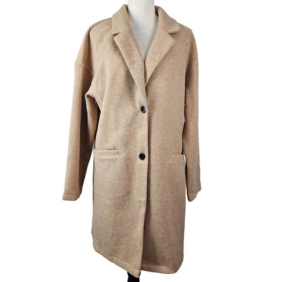 Pretty Garden Womens Long Wool Blend Shacket Pockets Button Closure Tan Size XL - Picture 3 of 11